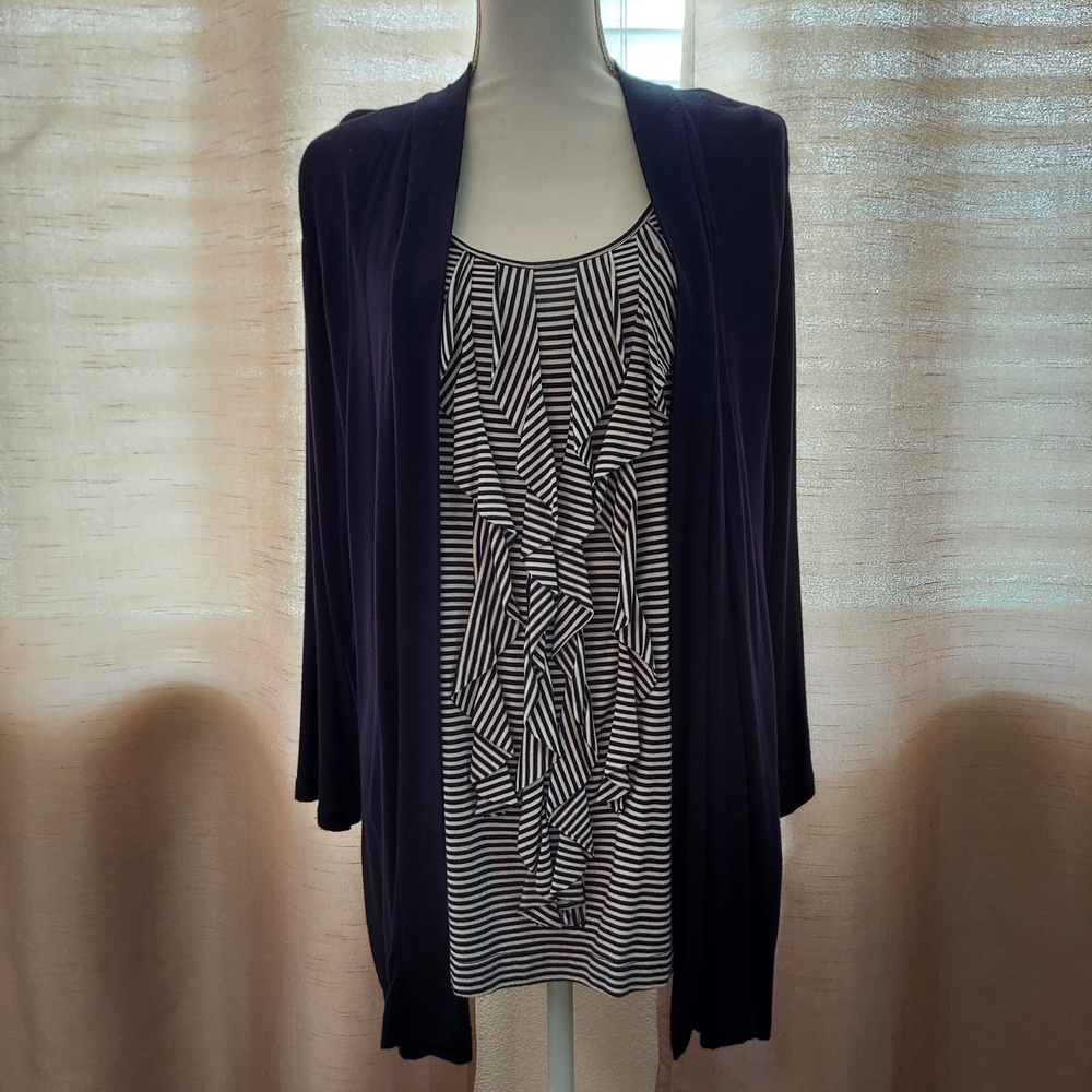 Croft&Barrow Navy blue Striped Women's Top Size L Rayon/Spandex Soft Stretchy